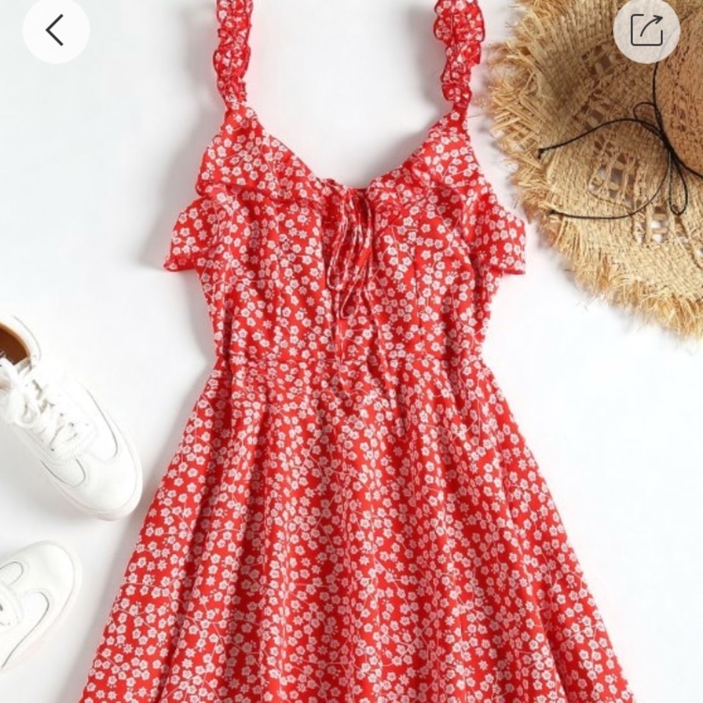 Red dress with white floral print